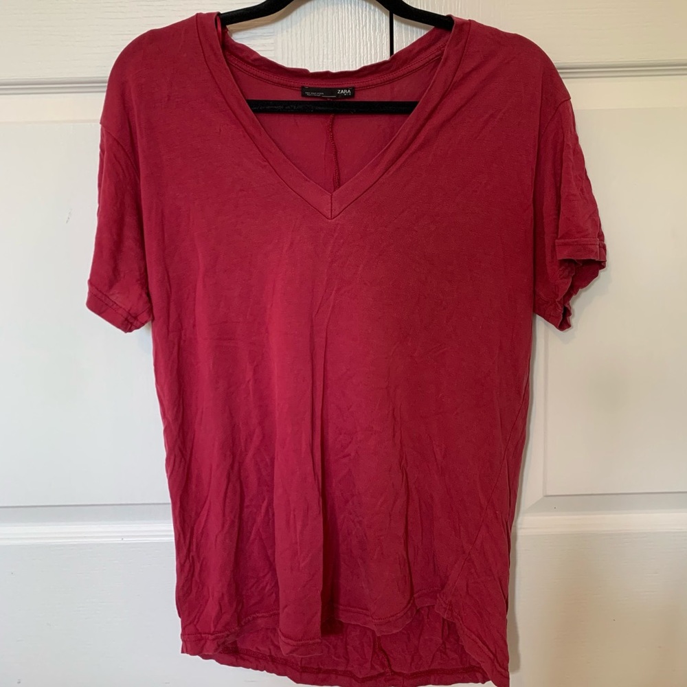 Zara red vneck top size S